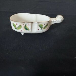 Vintage Porcelain Hand Painted Violin Salt Cellar with Holiday Trim